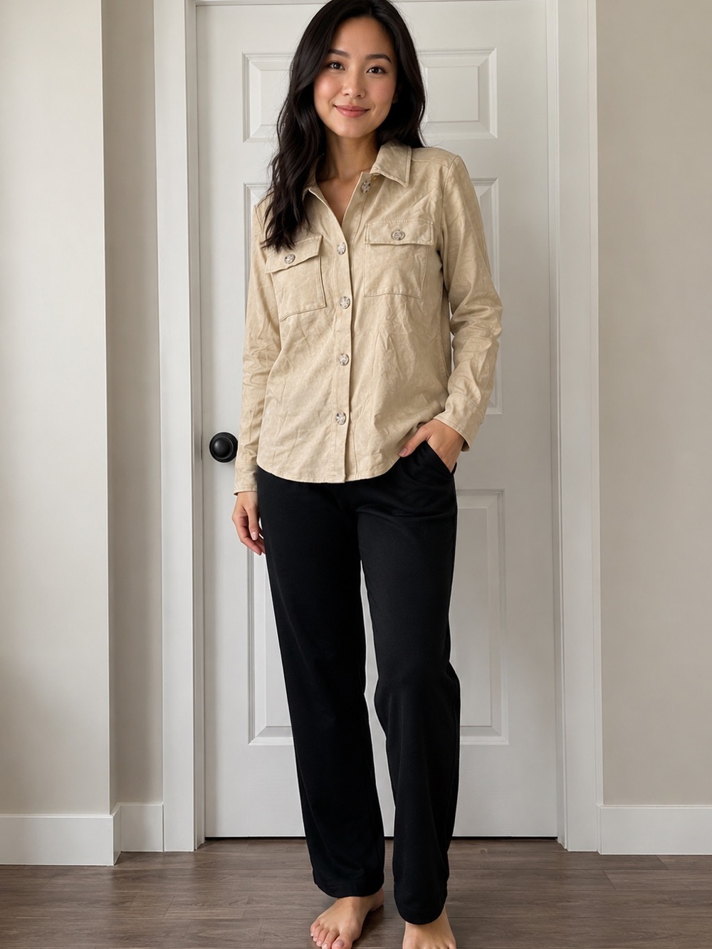 Mystree Women's Tan/Cream Cozy Lounge Top